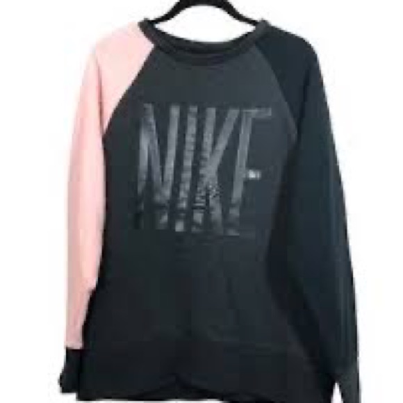 Nike Dri Fit Womens Colorblock Gray Pink Spell Out Fleece Pullover Sweatshirt L